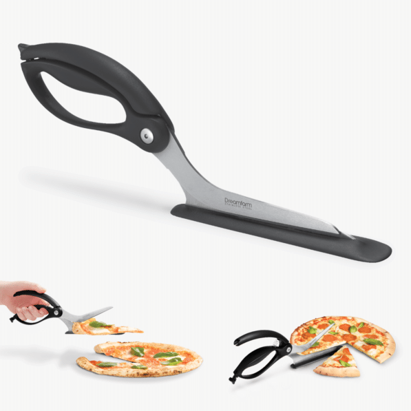 Scizza is a pair of scissors that perfectly cut any pizza, on any surface, and serve.