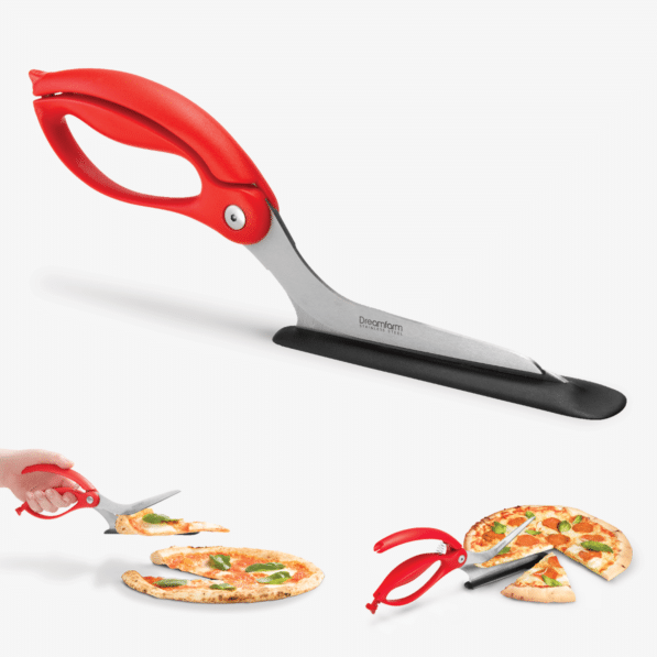 Scizza is a pair of scissors that perfectly cut any pizza, on any surface, and serve.