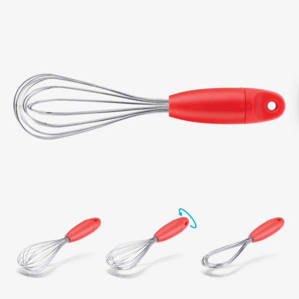 Mini Flisk is a whisk that twists to create 3 whisks from 1, from balloon to flat for easy cleaning.